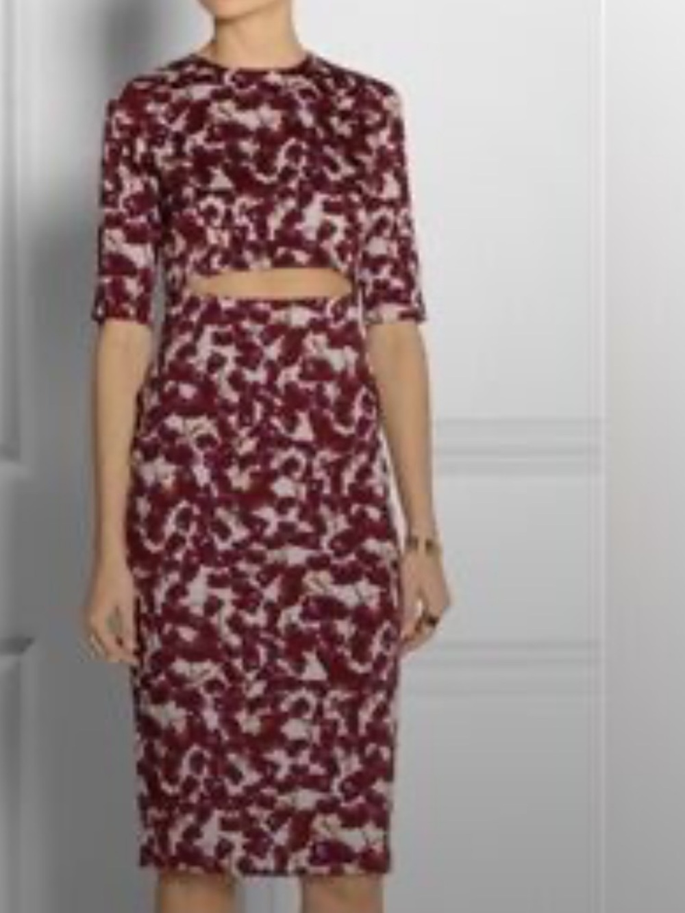 SUNO Burgundy and Cream Floral Two-Piece Set